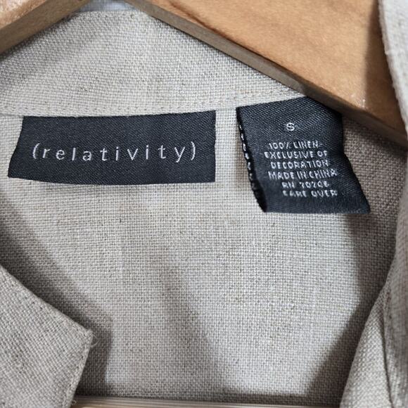 Relativity Linen Jacket Sz S Beige Pink Green Floral Embroider Coquette Coastal - Picture 12 of 14